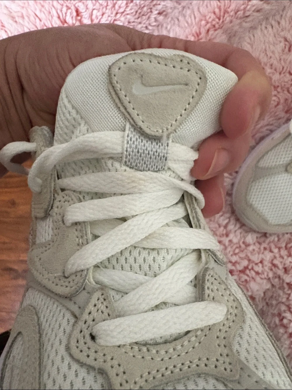 Nike Women's Beige and White Mesh Suede Sneakers